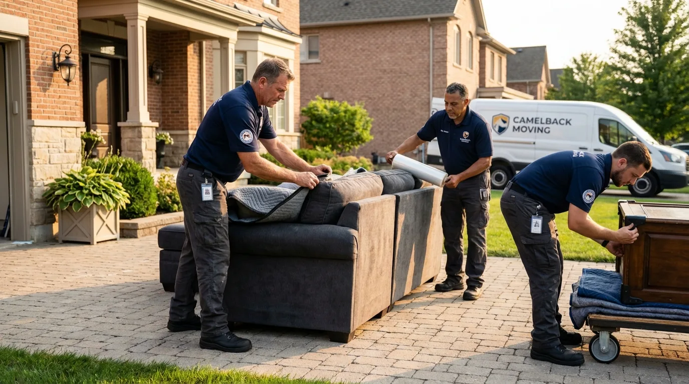 Large estate moving crew wrapping furniture in Rochester, IL
